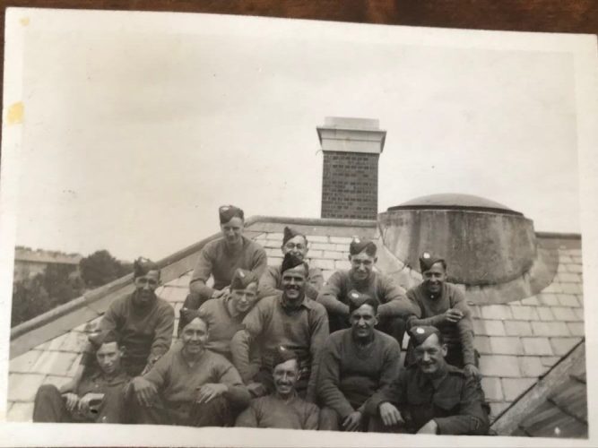 N158 - Rfn. Madge and pals on roof - Rfn. Henry Madge collection
